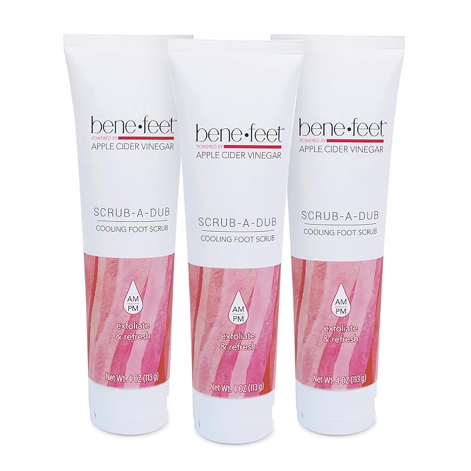 Benefeet Scrub-A-Dub Cooling Foot Scrub - Exfoliates + Refreshes Dry + Dull Skin, Get Smoother Skin from Heel to Toe, Made w/Vitamin E, Apple Cider Vinegar, Walnut Shell + Apricot Seed, 4 oz (3 Pack)-VivaGrace Women