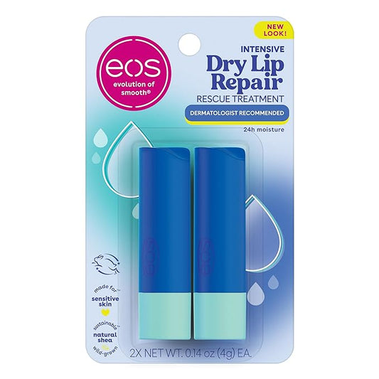 eos The Hero Lip Repair, 24HR Moisture for Severely Dry Lips, Natural Strawberry Extract, Hypoallergenic, 0.14 oz, 2-Pack-VivaGrace Women