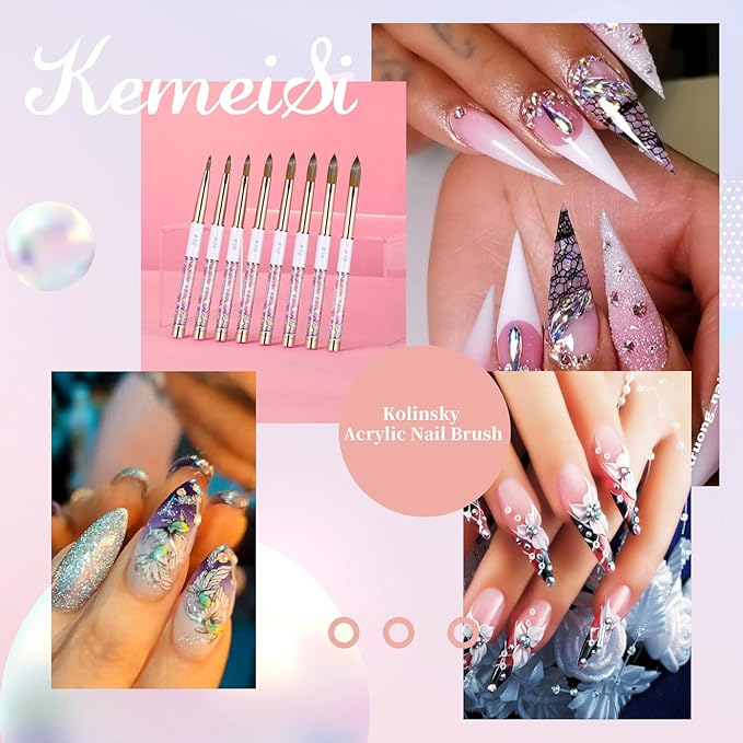 Acrylic Nail Brush Size 8,KEMEISI 100% Pure Kolinsky Nail Art Brushes Sturdy Handle Oval Shaped Acrylic Powder Nail Design Tools for Professional Manicure DIY Home Salon (White)-VivaGrace Women