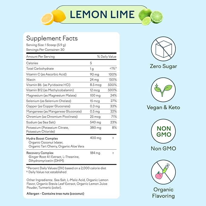 Feel Goods Hydration Hero, 1,000mg Electrolytes Powder, Sugar Free, Magnesium, Organic Aloe Vera, Organic Aloe, L Theanine, Vitamin C & B12, Non GMO, Keto, Vegan | Lemon Lime, 30 Servings-VivaGrace Women