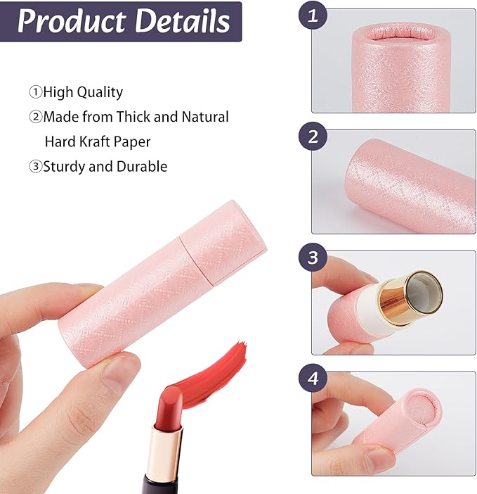 NICENEEDED 10 Pcs Paperboard Lip Balm Tubes, Refillable Paper Lipstick Tube, Round Cardboard Empty Lip Gloss Container Solid Perfume Tube Cosmetic Box for DIY Lip Gloss Balm and Chapsticks-VivaGrace Women