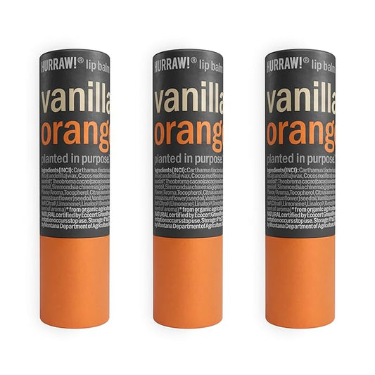 Hurraw! Vanilla & Orange Lip Balm, 3 Pack: Plastic-Free with new cardboard push-up tube. Certified Organic, All Natural Origin, Vegan & Cruelty Free. Gluten, Bee, Shea, Soy & Palm Free. Made in USA-VivaGrace Women
