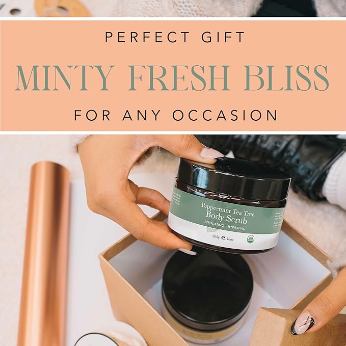 Peppermint Tea Tree Organic Body Scrub - USA Made Sugar Scrub with Natural Ingredients, Moisturizing Body & Foot Exfoliator for Dry and Sensitive Skin, Removes Dead Skin Cells & Reduces Ingrown Hair-VivaGrace Women