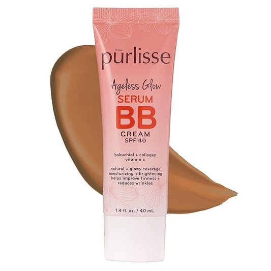 pūrlisse Ageless Glow Serum BB Cream SPF 40 : Clean & Cruelty-Free, Full & Flawless Coverage, Hydrates with Collagen | Deep 1.4oz-VivaGrace Women