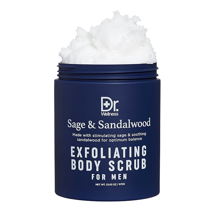 Dr. Wellness Body Scrub for Men- Ultimate Exfoliating Scrub Infused with Sage & Sandalwood, Men’s Body Wash in Jar with Twist Top, 23 oz, For All Skin Types-VivaGrace Women