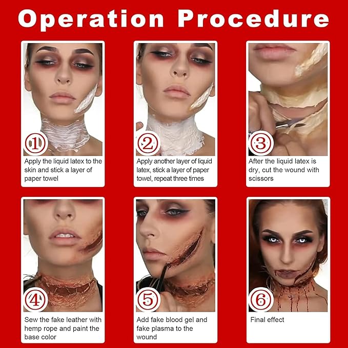 MEICOLY Light Flesh Liquid Latex with Sponge for Yarn Wood Makeup,Halloween Costume SFX Special Effects Makeup for Scar Burn Monster Zombie Cut Wound Skin Wrinkle,Latex Glue for Face and Body-VivaGrace Women