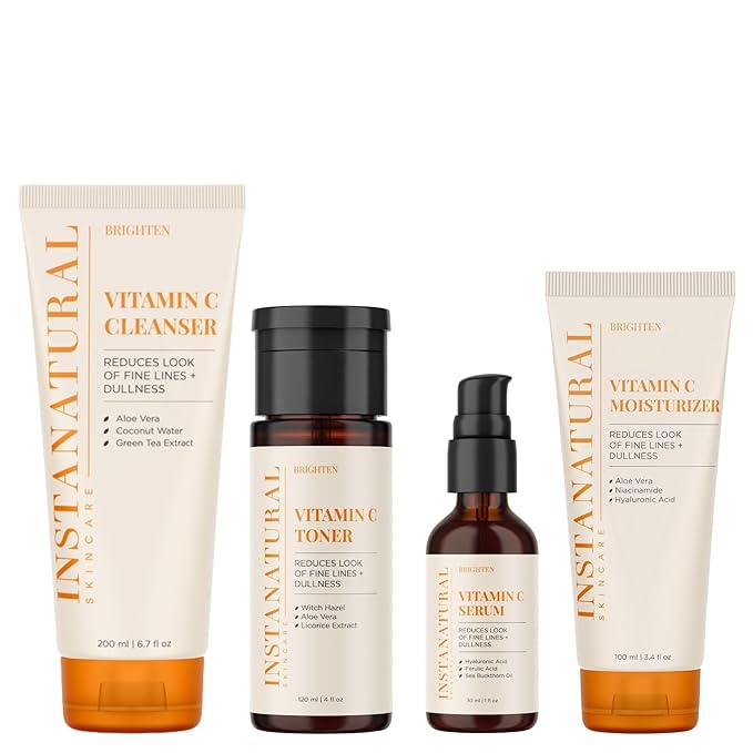InstaNatural Skin Care Set, Vitamin C Face Wash, Toner, Serum and Moisturizer , Hydrating, Anti Aging and Brightening-VivaGrace Women