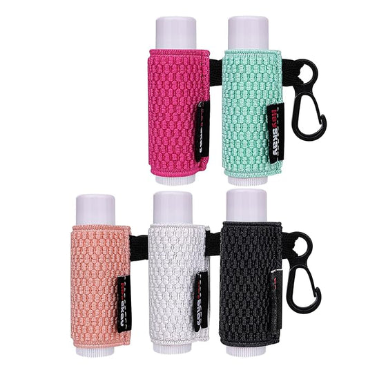 5PCS Lip Balm Holder Lip Gloss Sleeves Keychain Lipstick Holder Keychain Chapstick Elastic Sleeves(Fleshpink/Aqua/White/Rose/Black)-VivaGrace Women