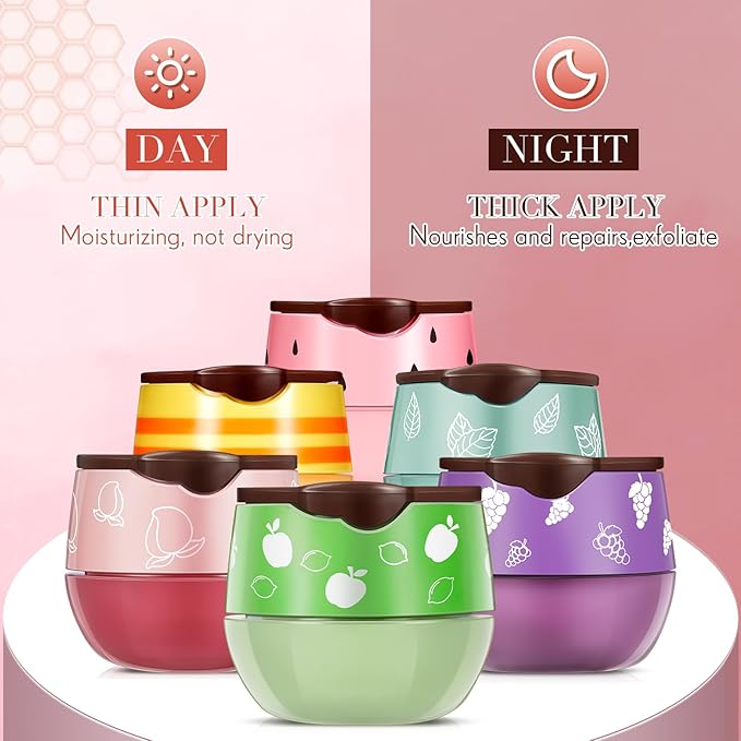 12 Pcs Bee Lip Balm Honey Pot with Brush Propolis Lip Mask Overnight, Moisturizing Hydrating Lip Sleeping Mask Prevention Dry and Cracked(Honey+Peach+Grape+Strawberry+Apple Lime+Mint)-VivaGrace Women