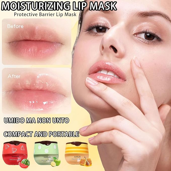 3 Pcs Bee Lip Balm Honey Pot with Stick,Moisturizing Lip Mask Overnight,Day and Night Tinted Sleeping Lip Balm,Hydrating Lip Scrubs Exfoliator & Moisturizer-VivaGrace Women