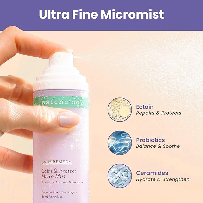 Patchology Skin Remedy Calm & Protect Micro Mist – Hydrating Facial Spray with Ectoin, Probiotics & Botanical Blend - Fragrance Free - Refines Pores & Leaves a Fresh Glow - 80 mL-VivaGrace Women