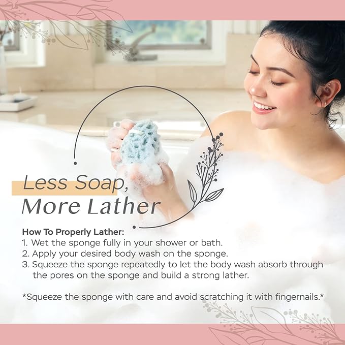 Spongentle Deep Cleansing Body Loofah Sponge, Natural Colors, for Bath and Shower, Multiple Textures for Gentle and Deep Exfoliation, Generous and Rich Lather, (Pack of 2)-VivaGrace Women