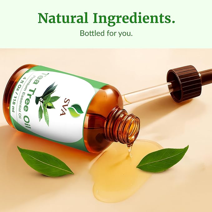 SVA Tea Tree Essential Oil – 4 Fl Oz – 100% Natural Tea Tree Oil - for Diffuser, Hair Care, Face, Skin Care, Aromatherapy, Scalp and Body Massage, Soap and Candle Making – with Dropper-VivaGrace Women