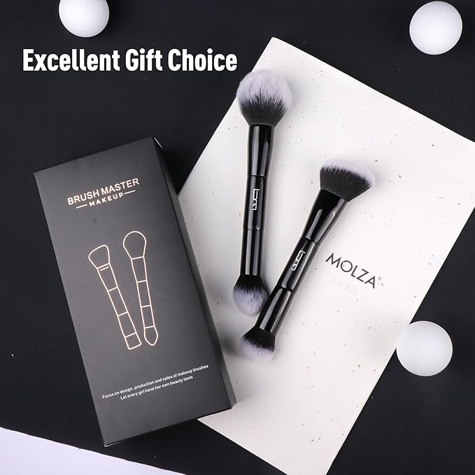 2Pcs Duo End Makeup Brushes, Foundation, Powder, Contour, Concealer, eye makeup Brush, Double-ended Multi-functional Synthetic Cosmetic Tools Makeup Brushes(Black)-VivaGrace Women
