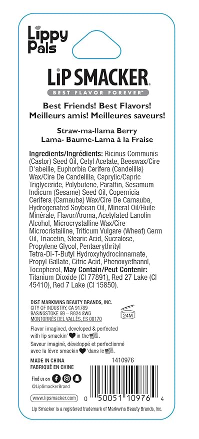 Lip Smacker Lippy Pals Llama, Flavored Moisturizing & Smoothing Soft Shine Lip Balm, Hydrating & Protecting Fun Tasty Flavors, Cruelty-Free & Vegan - Straw-ma-Llama berry-VivaGrace Women