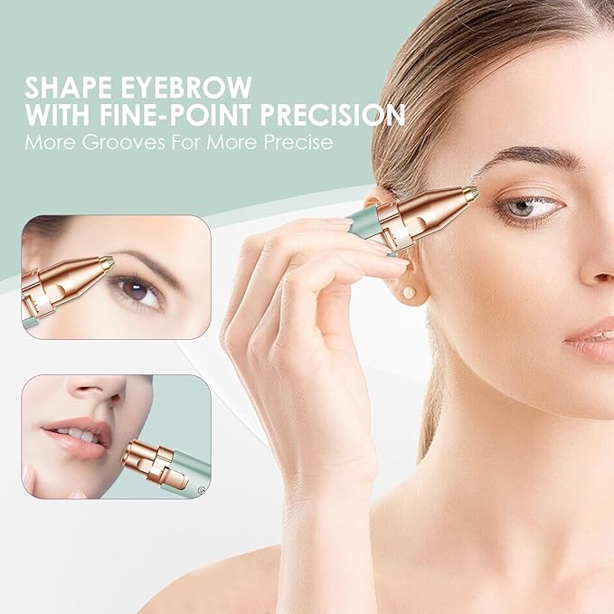 Eyebrow Facial Trimmer: 2 in1 Rechargeable Facial Hair Removal and Eyebrow Shaver - Face Lips Body Painless Facial Razor with Built-in LED Light (Pastel Green)-VivaGrace Women