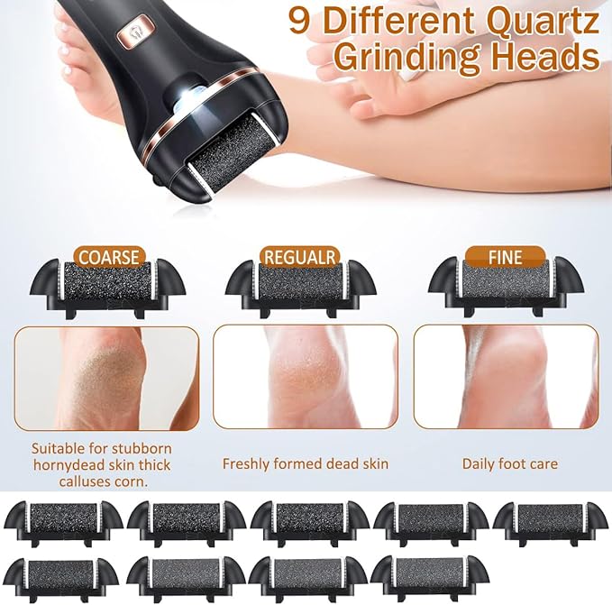 Electric Callus Remover for Feet,Rechargeable Foot File Hard Skin Remover,Waterproof 14 in1 Professional Pedicure Kit for Cracked Heels &Dead Skin,with 9 Roller Heads 2 Speed-VivaGrace Women