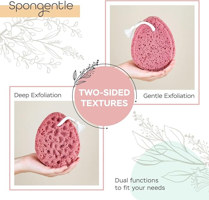 Spongentle Deep Cleansing Body Loofah Sponge, Natural Colors, for Bath and Shower, Multiple Textures for Gentle and Deep Exfoliation, Generous and Rich Lather, (Pack of 2)-VivaGrace Women