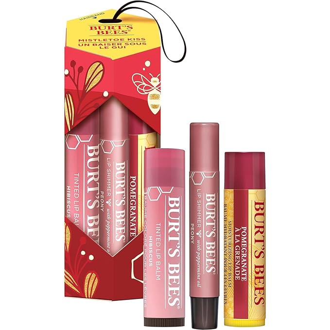 Burt's Bees Mistletoe Kiss Lip Care Stocking Stuffers Holiday Gift Set, Mistletoe Kiss Set, Pomegranate, Peony & Hibiscus-VivaGrace Women
