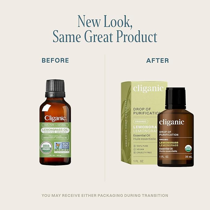 Cliganic Organic Lemongrass Essential Oil, 1oz - 100% Pure Natural Undiluted, for Aromatherapy Diffuser | Non-GMO Verified (Packaging May Vary)-VivaGrace Women