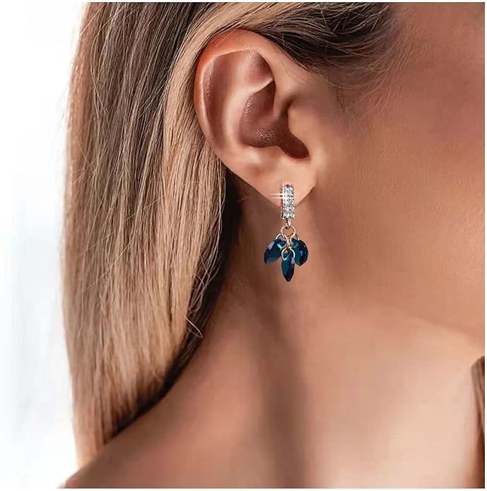 Boho Sapphire Tassel Earrings Blue Crystal Heart Earrings Gold Cz Bar Stud Earrings Blue Cz Heart Drop Earrings Blue Rhinestone Earrings Jewelry for Women-VivaGrace Women