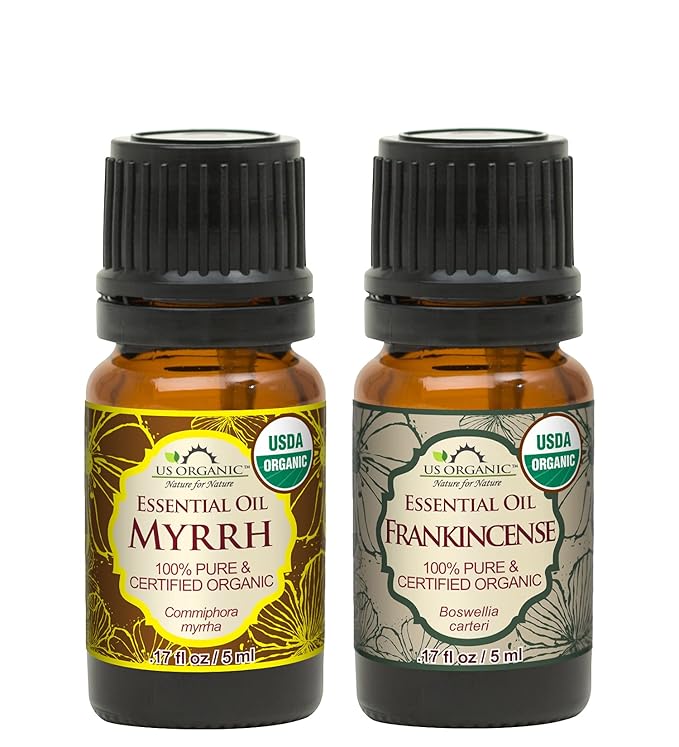 US Organic 100% Pure Myrrh, Frankincense Essential Oil Combo Pack - Directly sourced from The Horn of Africa - USDA Certified Organic - Use Topically or in Diffuser (5 ml Combo)-VivaGrace Women