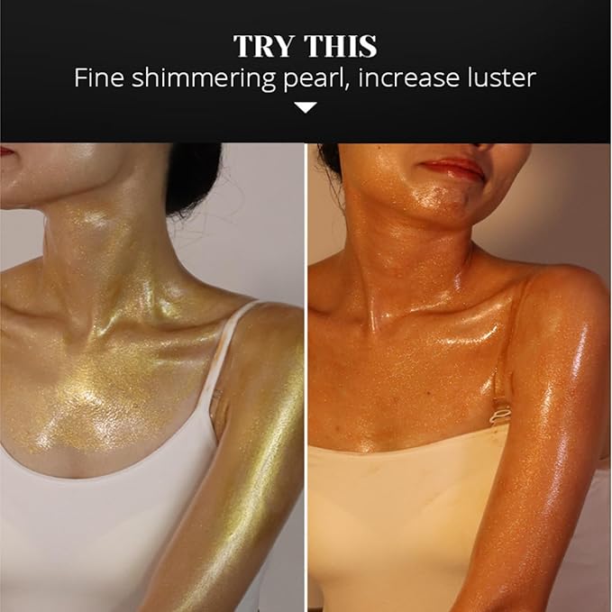 Shimmer Body Oil,Face and Body Liquid Luminizer,Waterproof Moisturizing Light Shimmer Glow Illuminator,Smooth Body Shimmer,Liquid Highlighter Makeup (Golden Brown)-VivaGrace Women
