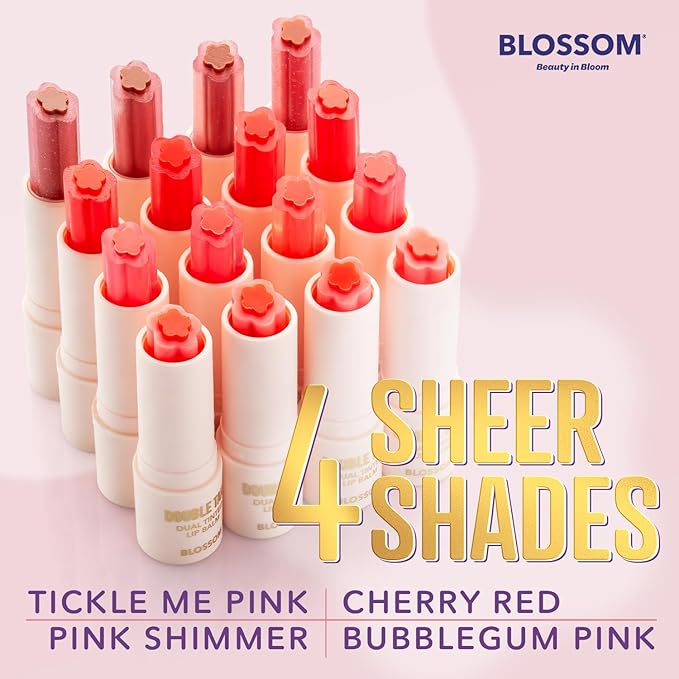 Blossom Double Take Flower Shaped Dual Tinted Moisturizing Lip Balm with Shea Butter, 0.13oz/3.6g, Pink Shimmer-VivaGrace Women