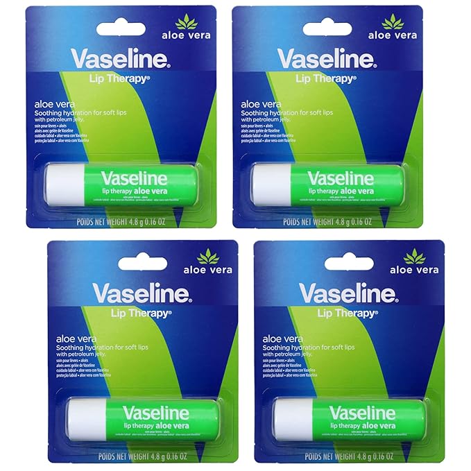 Vaseline Lip Therapy Care Aloe Fresh, Fast-Acting Nourishment, Ideal for Chapped, Dry, Cracked, or Damaged Lips, Lip Balm, 4-Pack, 0.16 Oz Each-VivaGrace Women