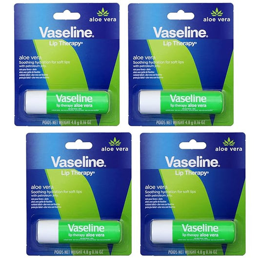 Vaseline Lip Therapy Care Aloe Fresh, Fast-Acting Nourishment, Ideal for Chapped, Dry, Cracked, or Damaged Lips, Lip Balm, 4-Pack, 0.16 Oz Each-VivaGrace Women