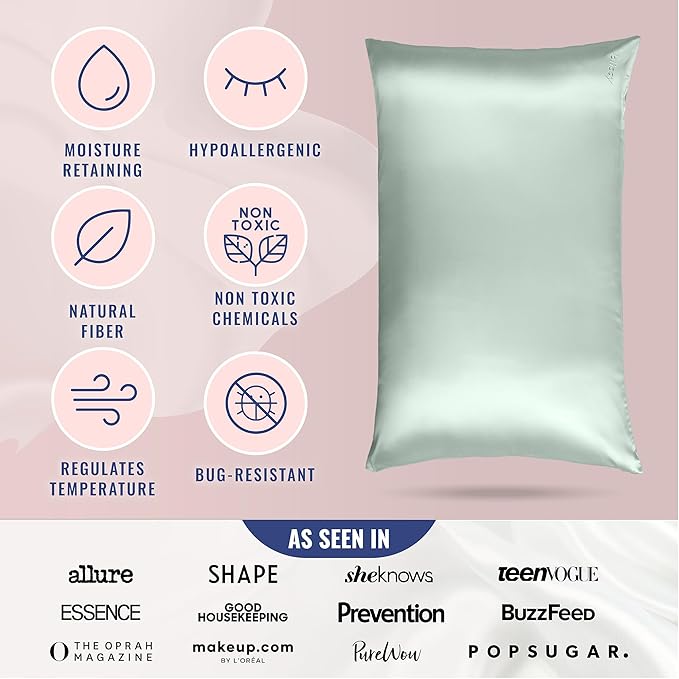 Blissy Silk Pillowcase - 100% Pure Mulberry Silk - 22 Momme 6A High-Grade Fibers - Silk Pillow Cover for Hair & Skin - Regular, Queen & King (Matcha, Queen)-VivaGrace Women