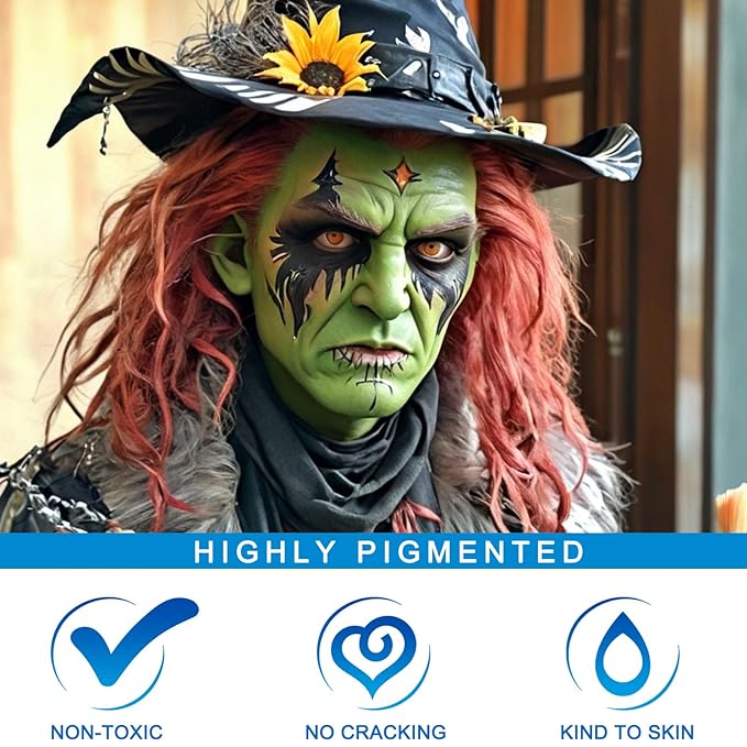 MEICOLY Lime Green Face Body Paint Stick,St Patricks Day Accessories,Light Green Face Paint,Hunting Camo Paint,Halloween SFX Cosplay Witch Makeup for Kids and Adults,Eye Black Stick-VivaGrace Women