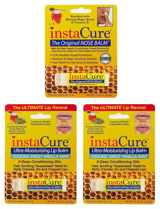 InstaCure Original Nose Balm With Raw Manuka Honey Vitamin E Shea Butter Aloe Vera Oil And Vanilla Mint Ultra-Moisturizing Max Repair/Protective Lip Balm - Fast Relief for Dry Nose & Soreness (3 Pack)-VivaGrace Women
