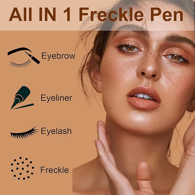 Freckle Pen, Freckle Makeup Pen for Face, Waterproof Long Lasting Quick Dry Faux Freckle Pen, Soft Artificial Freckles Makeup Face Decoration, Create Natural Sunkissed Skin (Chestnut)-VivaGrace Women