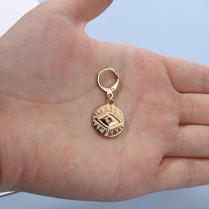 Evil Eye Coin Earrings Gold Disc Drop Earrings Evil Eye Hoop Earrings Vintage Lucky Charm Earrings Jewelry for Women and Girls-VivaGrace Women