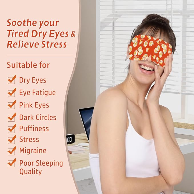 Steam Eye Mask Self Heating Moist Eye Compress Disposable SPA Warm Eye Mask 10 Packs for Dry Eyes, Eye Fatigue, Stress Relief, Soothing Headache Travel Trouble Sleeping (Chamomile)-VivaGrace Women