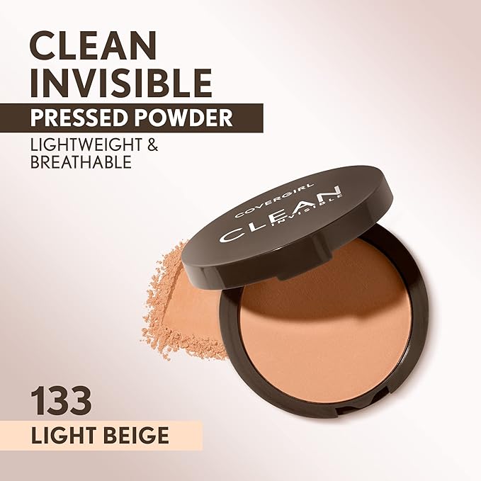 Covergirl Clean Invisible Pressed Powder, Lightweight, Breathable, Vegan Formula, Light Beige 133, 0.38oz-VivaGrace Women