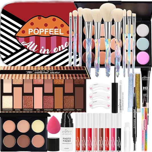 Makeup Kit for Women Full Kit, All in One Makeup Sets for Teens Girls Beginner Gift, Includes Eyeshadow Palette, Liquid Foundation, Concealer, Lip Gloss, Mascara, Powder Puff-VivaGrace Women