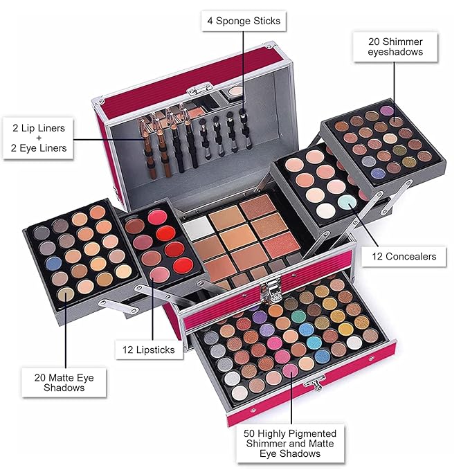 132 Color All- In- One Makeup For Women Full Kit,Professional Makeup Kit,Makeup Gift Set for Women &Girls,Include eyeshadow/lipstick/concealer/Lip Gloss/Eyeliner/Mascara/Makeup Brushes(Pink)-VivaGrace Women