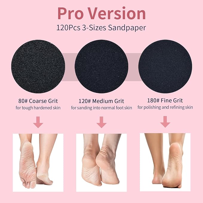 4.8IN Longer Electric Foot Callus Remover with 120pcs Sandpaper Discs, Professional Aluminum Callus Remover for Feet, Stepless Speed Control Pedicure Tools for Dead Skin (Black-pro)-VivaGrace Women