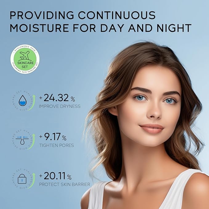 Hydrating Skin Care Set, Hyaluronic Acid Skin Care Kit with Serum for Face, Moisturizer, Travel Size Face Care Set for Women, Anti Aging Plumping Hydrating Firming for Dry Skin-VivaGrace Women