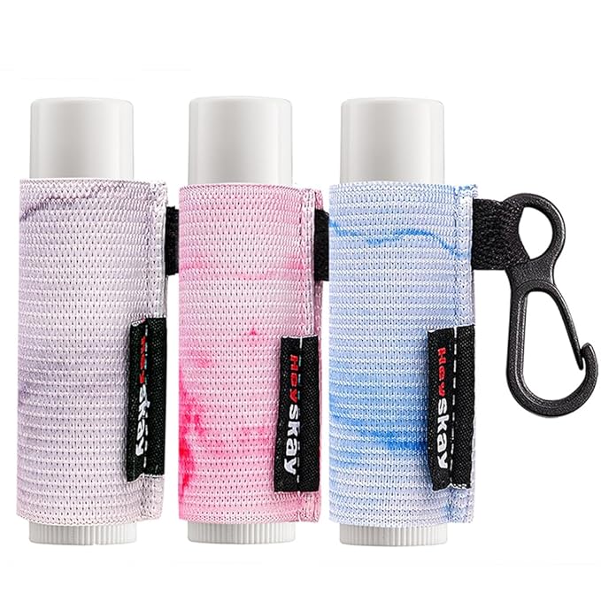 3PCS Lip Balm Holder Sleeves Keychain Chapstick Holder Keychain Lip Gloss Holder Chapstick Elastic Sleeves(Light Blue/Grey/Pink)-VivaGrace Women
