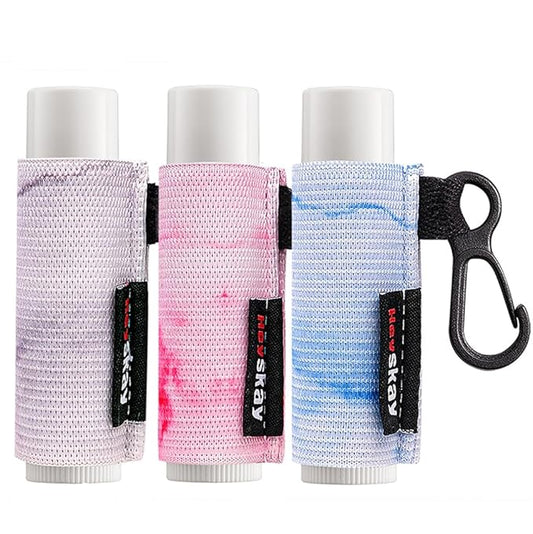 3PCS Lip Balm Holder Sleeves Keychain Chapstick Holder Keychain Lip Gloss Holder Chapstick Elastic Sleeves(Light Blue/Grey/Pink)-VivaGrace Women