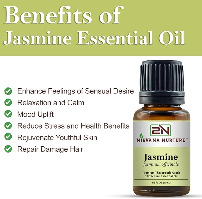 Jasmine Essential Oil 100% Pure Premium Therapeutic Grade, Undiluted - Aromatherapy Diffuser for Calm and Relaxation, Skin Care, Hair Care-VivaGrace Women