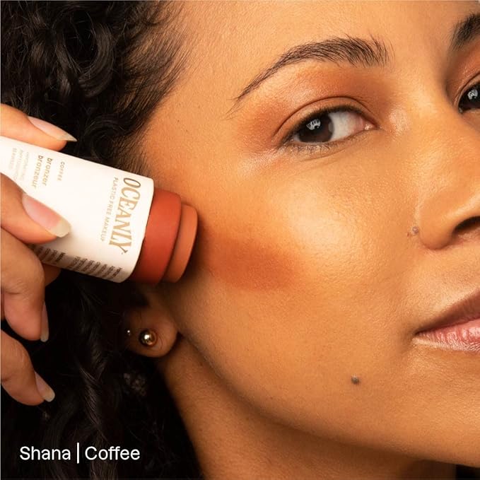 Bundle of ATTITUDE Oceanly Lightweight Highlighter Stick, Titanium Dioxide-Free, EWG Verified, Plastic-Free, Vegan Makeup, Golden Rose, 0.3 Oz + Oceanly Lightweight Bronzer Stick, Coffee, 0.3 Oz-VivaGrace Women