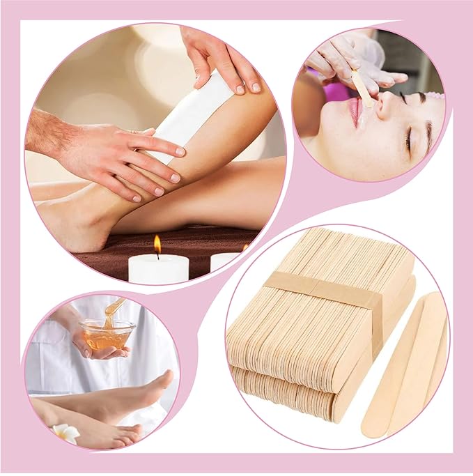 Mibly 4 Style 400 Pcs Assorted Wooden Wax Sticks for Body Legs Face and Small Medium Large Sizes Eyebrow Waxing Applicator Spatulas for (400 Piece Set)-VivaGrace Women