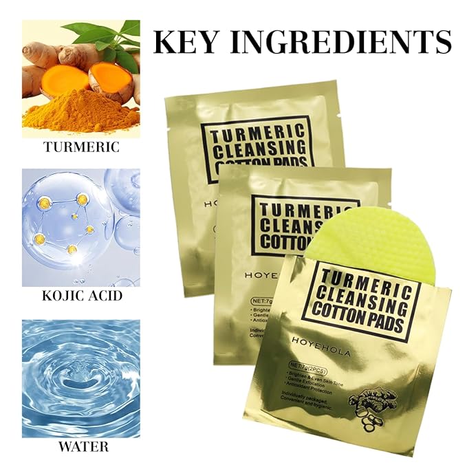 Kojic Acid Turmeric Cleansing Face Pads: Deep Exfoliating Individually Wrapped Turmeric Pads 10Packs(20Pads) for Dark Spots