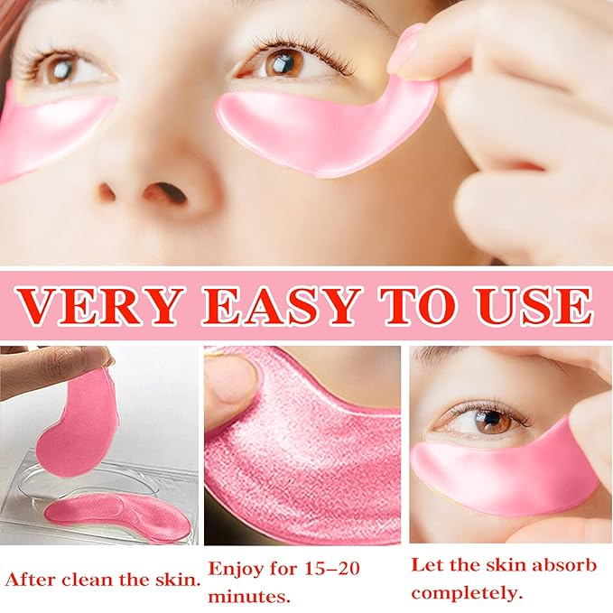 Eye Mask 60 pcs,Pink Collagen Under Eye Patches,Puffy Eyes and Dark Circles Treatments,Improve Reduce Under Eye Bags Smooth Wrinkles and Lighthen Fine Lines,Moisturizing,Improve and Firm eye Skin-VivaGrace Women