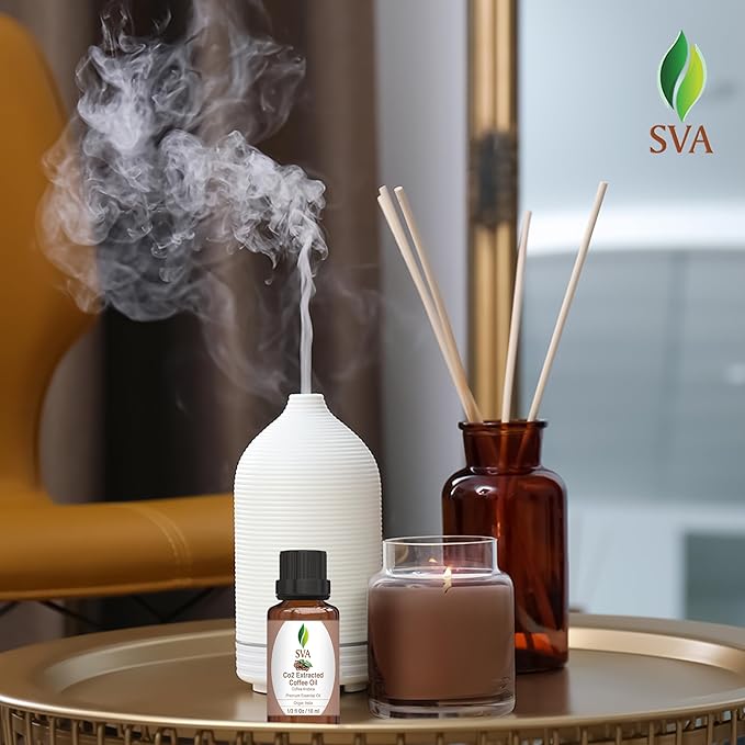 SVA Coffee Essential Oil – 1/3 Fl Oz – 100% Natural Coffee Oil - for Diffuser, Hair Care, Face, Skin Care, Aromatherapy, Scalp and Body Massage, Soap and Candle Making-VivaGrace Women