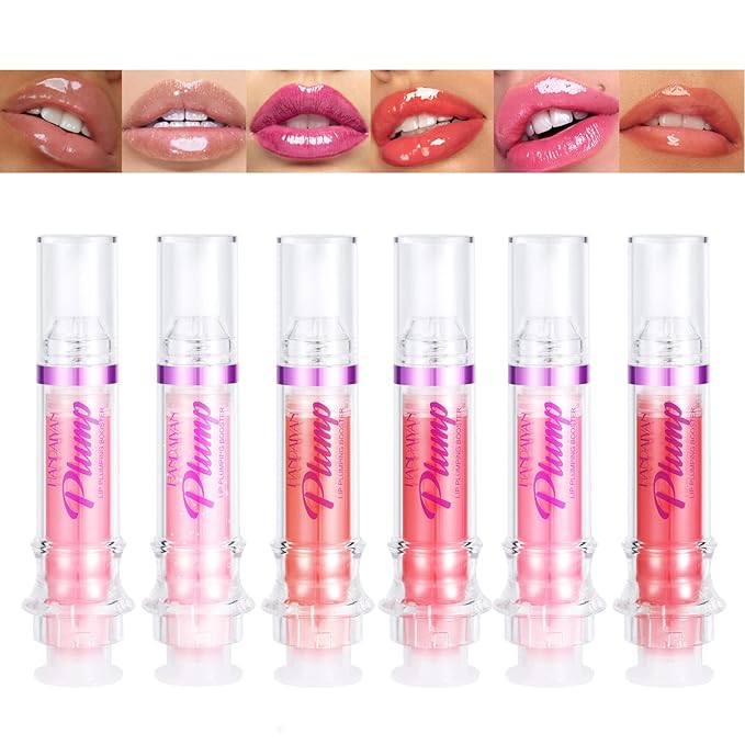 6pcs Lip Plumping Booster Gloss Set, High Shine Glossy & Pearl Effect, 6 Colors Hydrating Liquid Lipstick Set, Infused with Hot Chili Extract for Plumper Looking Lips-VivaGrace Women